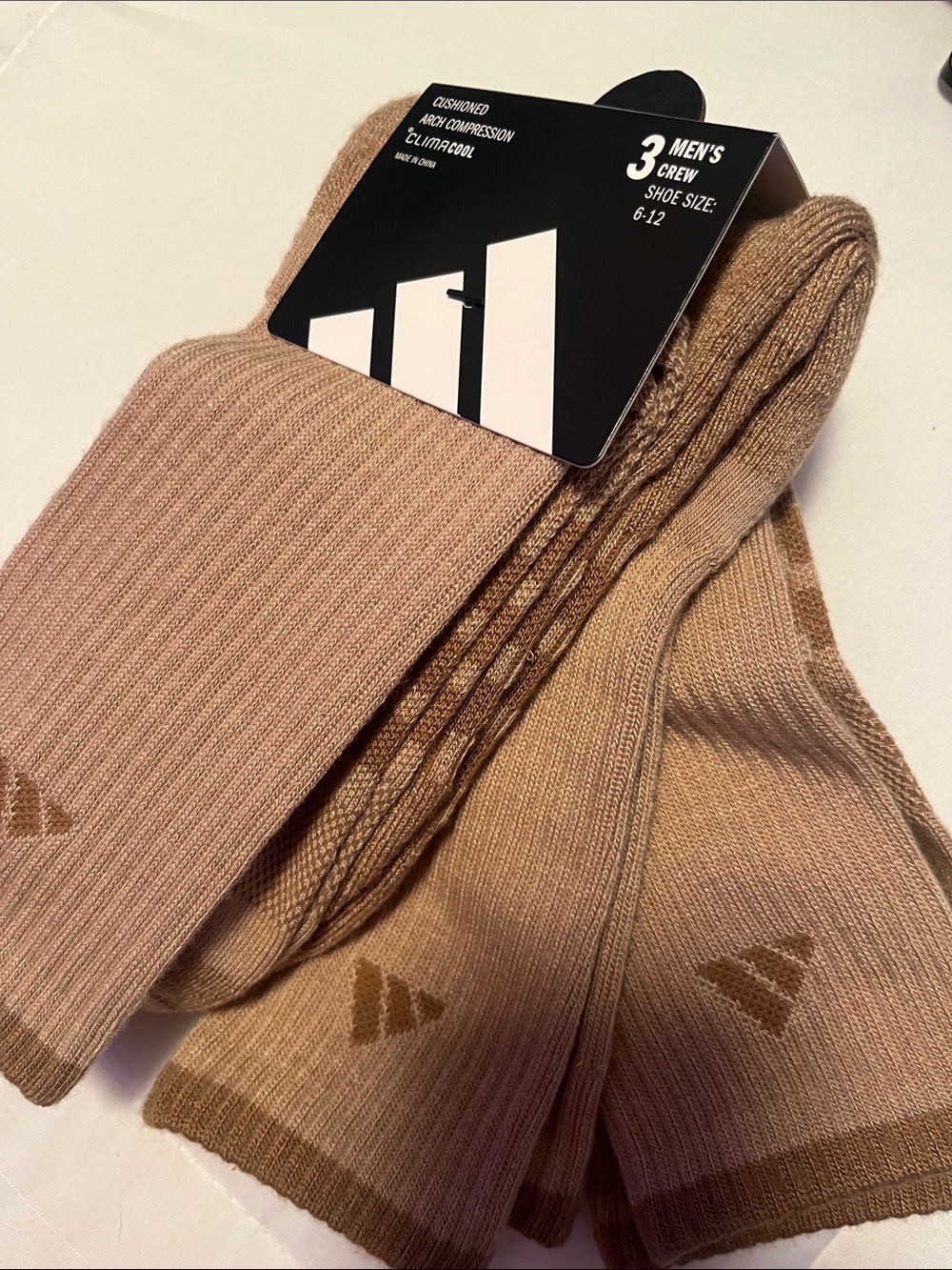 Adidas Men's Crew Socks - Tan (3 Pack) NWT Retail 20$